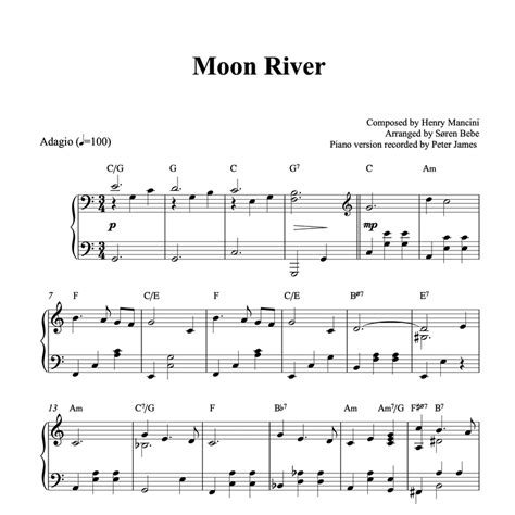 Moon River (Henry Mancini) - Piano sheet music for ballet classes (PDF)