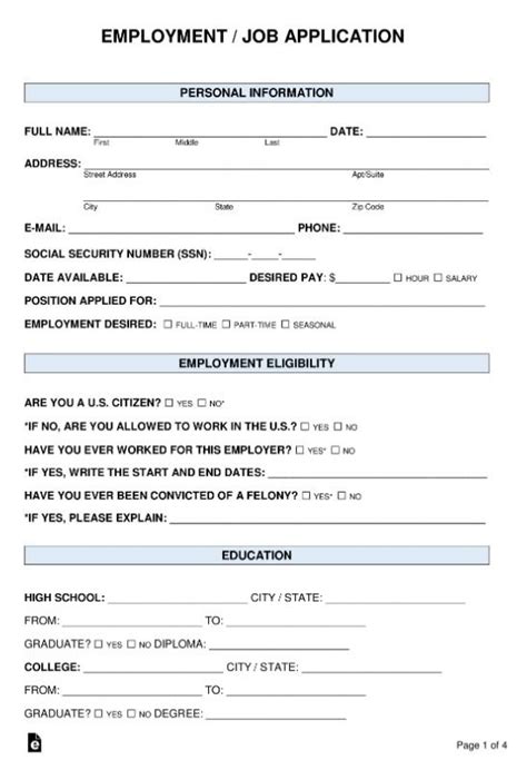 Employment Application Template | 11+ Free Printable Word, Excel & PDF Forms, Sample ...