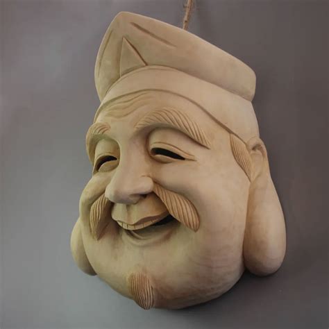 Masque japonais en bois vieil homme (masque décoratif) – Au coeur du Japon