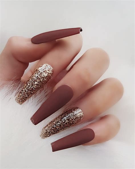 Press on Nails chocolate Brown Matte With Gold - Etsy