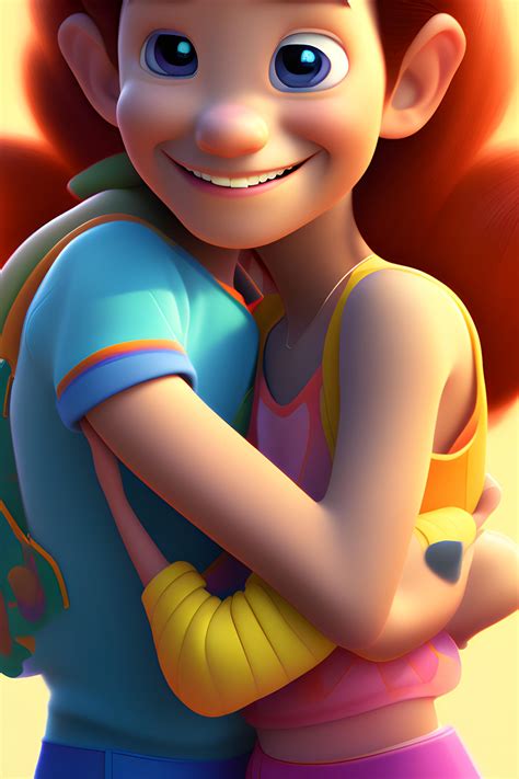 Disney-Pixar Movie Poster Young Girl And Boy. Hug in 3D Disney-Pixar Style | Wallpapers.ai