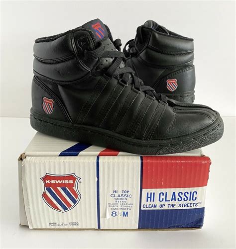 Vtg K-Swiss Hi-Top Classic Black Leather Womens 8.5 Sneaker Shoes 80s ...