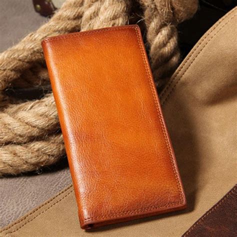Leather Mens Long Wallet Bifold Slim Long Wallet for Men