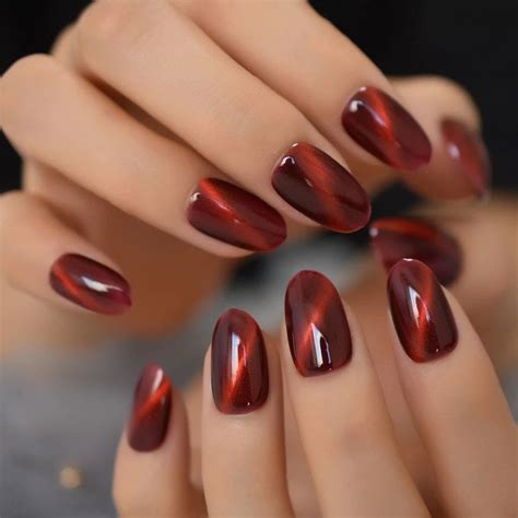 Red Cat Eyes Fake Nails Gorgeous UV GEL Nails Craft Thick Nail Art Tips ...