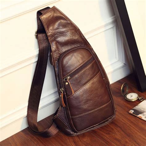 Mens Genuine Leather Sling Chest Bag Travel Hiking Messenger Shoulder ...