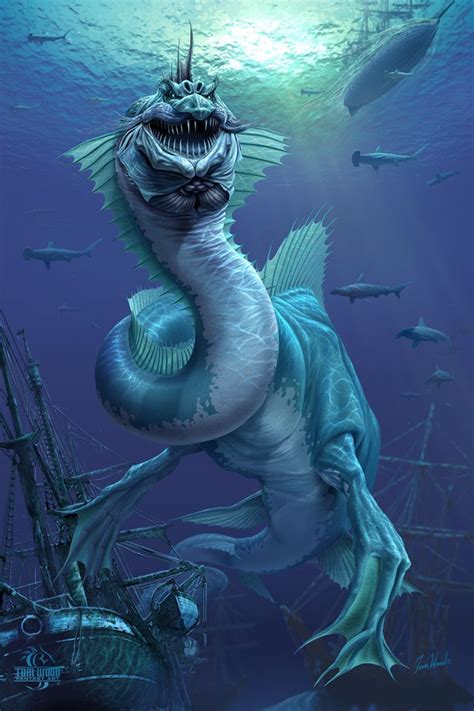 What Dwells Below ~ Tom Wood | Mythical sea creatures, Mythical creatures, Fantasy dragon