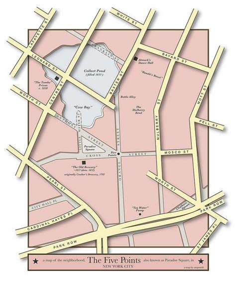 A Map of "The Five Points" neighborhood in New York City and its relationship to today's streets ...