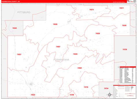 Pushmataha County, OK Zip Code Wall Map Red Line Style by MarketMAPS ...