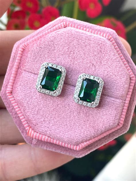 Vintage Emerald Earrings Emerald Cut Emerald Stud Earrings | Etsy