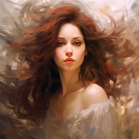 a painting of a woman with red hair and white dress on her shoulders ...