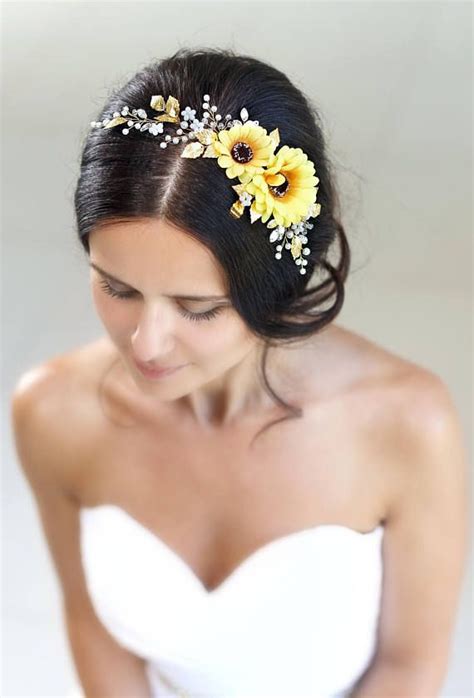 Bridal Sunflowers, Fall Wedding Flowers, Flower Crown Wedding, Sunflower Wedding, Wedding Yellow ...