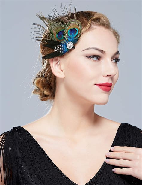 BABEYOND Peacock Feather Hair Clip Peacock Fascinator with Rhinestones Roaring 20s Peacock ...