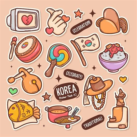 Free Vector | Korea Cute Doodle Vector Sticker Collection