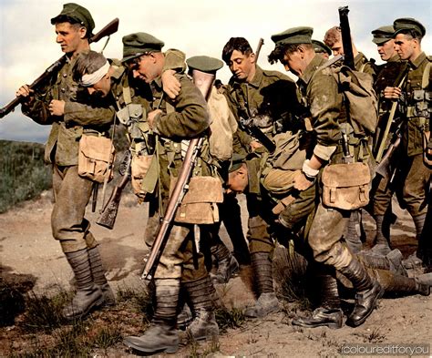 British soldiers carrying their wounded comrades. ca.1914-1918 [2493×2067] (colorized) : r ...