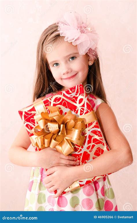 Smiling Adorable Little Girl with Christmas Gift Box Stock Photo ...