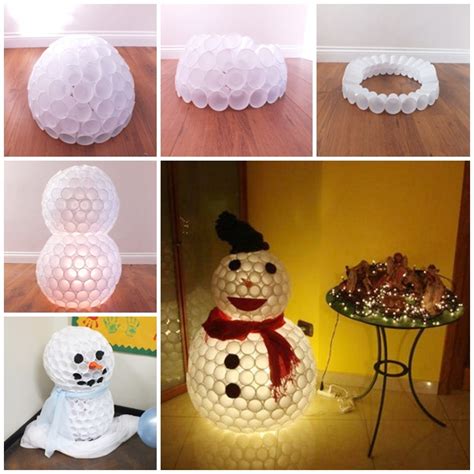 Wonderful DIY Fun Snowman From Plastic Cups