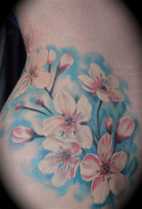 Watercolor cherry blossom tattoo by Justin Johnson of Seattle Ink & Oil. Seattle tattoo ...