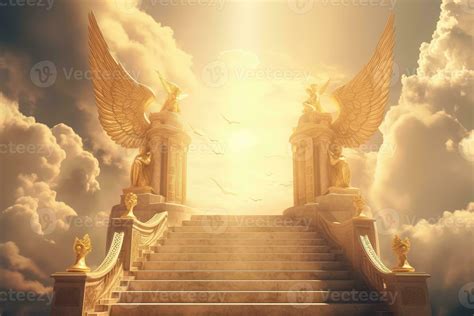 heavenly stairway to heaven with floating clouds angelic angels ...
