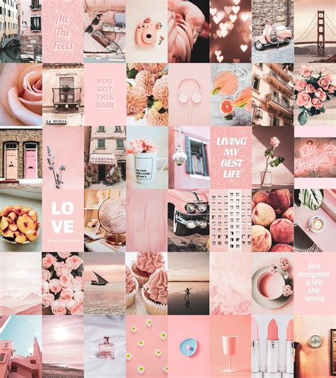 Peachy Pink Vsco Wall Collage Kit Pink Aesthetic Wall Collage | Etsy