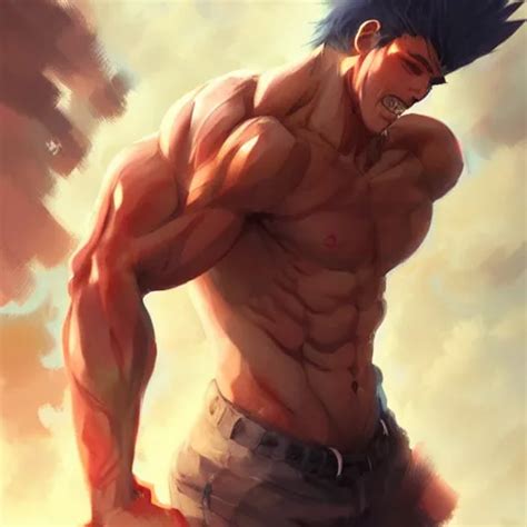 anime man with muscles, highly detailed, muscular, | Stable Diffusion