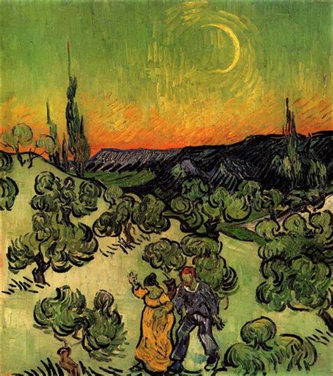 Landscape with Couple Walking and Crescent Moon, 1890 - Vincent van Gogh - WikiArt.org