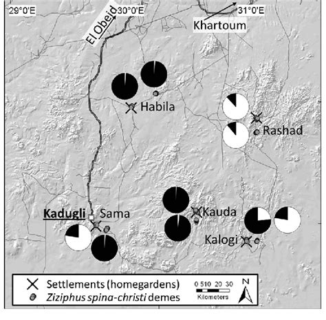 Hill shade map of the Nuba Mountain area, displaying surveyed villages,... | Download Scientific ...