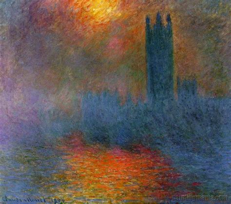 Houses of Parliament, London, Sun Breaking Through the Fog - Claude Monet Paintings