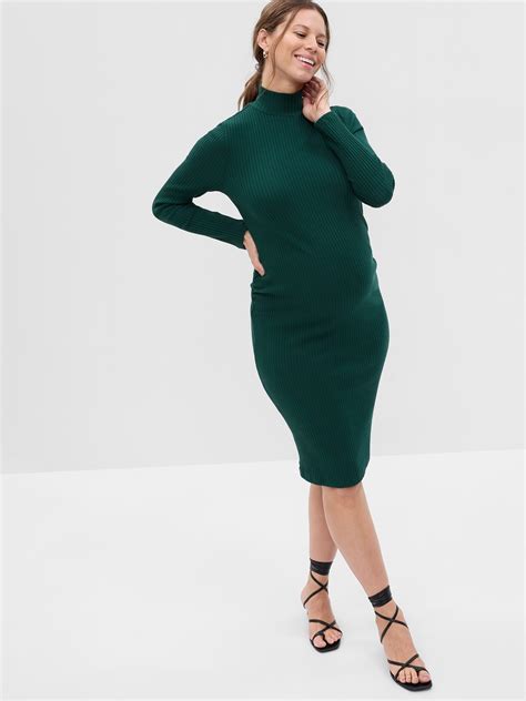 Maternity Turtleneck Rib Midi Sweater Dress | Gap