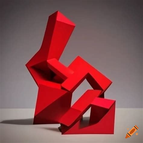 Vibrant red geometric sculpture