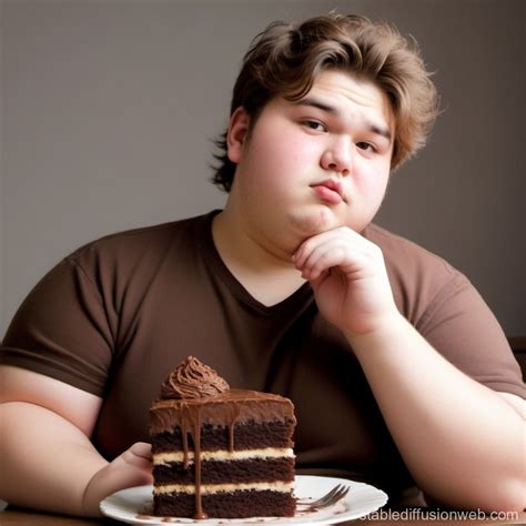 Overweight Man Enjoying Chocolate Cake | Stable Diffusion Online