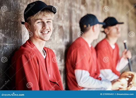 Baseball Player Portrait, Bench or Happy Man in a Game, Competition or ...