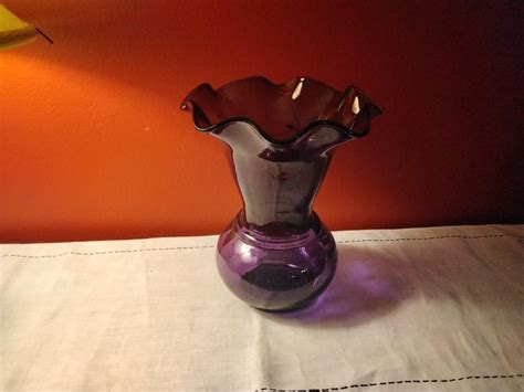 1950 Fenton Hand Painted Signed A. Deem Purple Glass Vase 9 ...