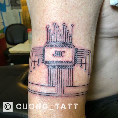 Computer chip done with all small detail fine line work. Tattooed by ...