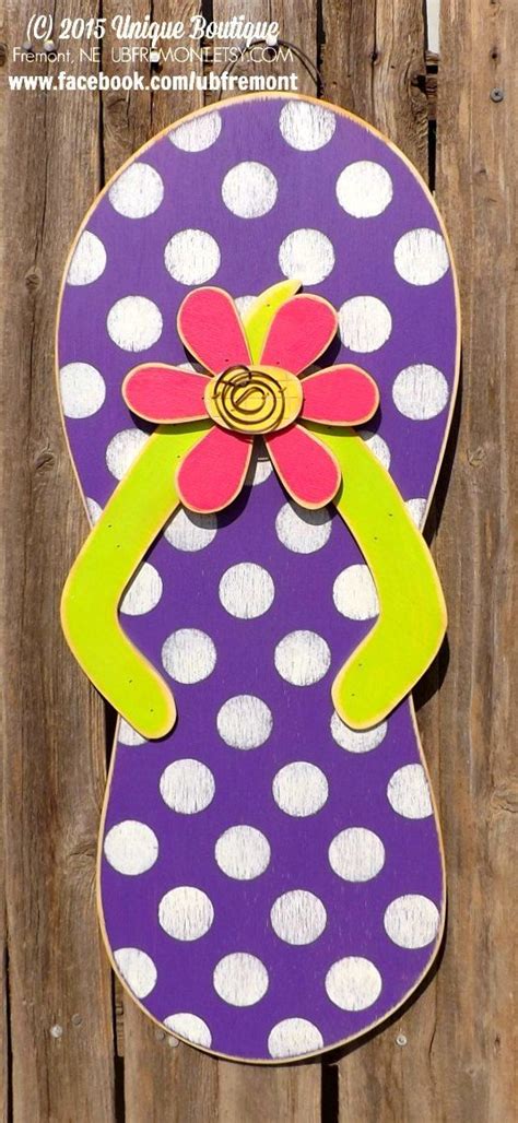 BIG 26 inch wood Flip Flop Polka dot Purple Lime green Hot PINK Flower Door Hanger Decor Hanging ...