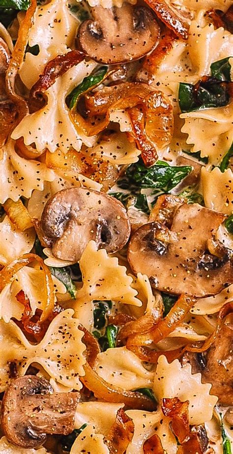 Bow tie pasta with spinach mushrooms caramelized onions – Artofit