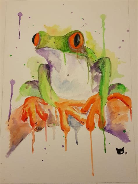 Frog watercolor on a4 (With images) | Art, Painting, Watercolor