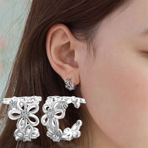 Ear Clip Earrings For Women Earring Small Fresh Flowers Earings 925 ...