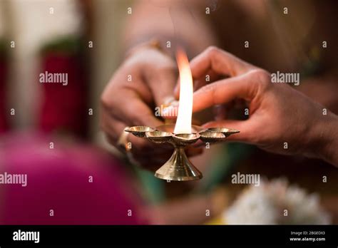 Closeup of an Aarthi or aarti at an Indian Hindu Wedding or pooja Stock ...