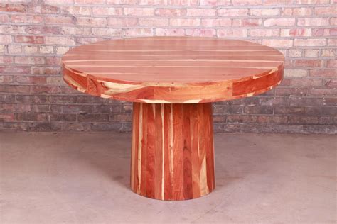 Organic Modern Natural Redwood Round Pedestal Dining Table For Sale at 1stDibs | round redwood table