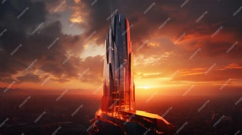 Premium AI Image | Skyscraper architecture shines in the sunset AI generated illustration