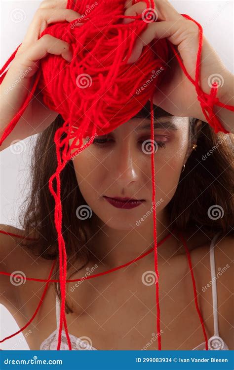 Woman Holding Red Ball Above Her Face Stock Photo - Image of silk, clothing: 299083934