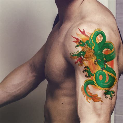 Supperb Large Temporary Tattoos - Green Dragon on Fires – supperbtattoo