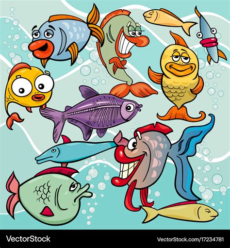 Funny fish cartoon characters group Royalty Free Vector