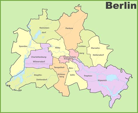 Administrative divisions map of Berlin - Ontheworldmap.com