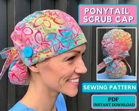 Ponytail Scrub Cap SEWING PATTERN PDF, Ponytail Surgical Cap Women Pattern, Ponytail Scrub Hat ...