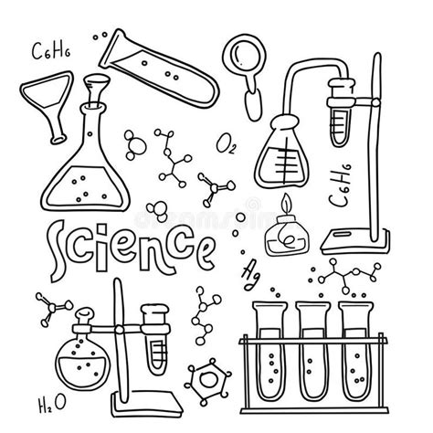 Set of laboratory equipment in black and white outlined doodle style. Hand drawn , #ad, #doodle ...