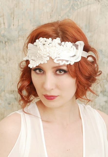 Flapper bridal headband-white lace and pearls | Faylyne | Flickr