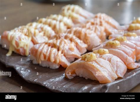 Aburi salmon sushi hi-res stock photography and images - Alamy