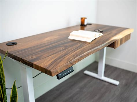 Live Edge Walnut Standing Desk | Sit Stand Desk With Drawer | Walnut ...