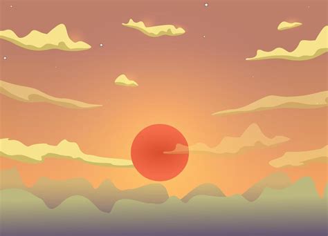 Sunset cartoon sky with clouds, sun, sunlight vector background design. 14992117 Vector Art at ...